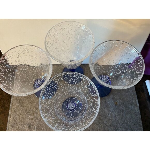 4 XLarge 8" Bubble Effect Bule Stemmed Acrylic Goblets/Wine Glasses #2557 - Picture 3 of 4
